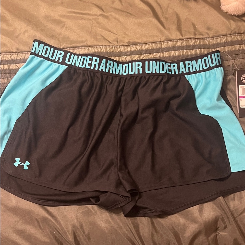 Under Armour Women's Black and Teal Athletic Shorts